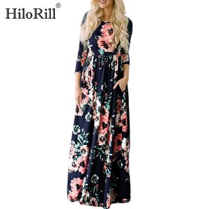 Lång maxi klänning blommig tryck boho strand tunika bandage bodycon kväll fest vestidos largos mujer plus storlek 210508