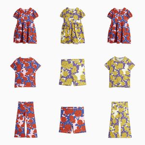 I lager sommar ny produkt gul peony blomma serie t-shirt flared byxor klänning q0716