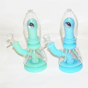 Glöd i den mörka hooplahs silikonrörsvatten Bong med glasskålar för rökning FDA Silicon DAB Rigs Unbreakable Oil Rig Bongs 4mm tjock kvarts banger