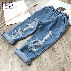 Moda crianças rasgadas jeans crianças meninos meninas denim calça para roupas de criança 210611