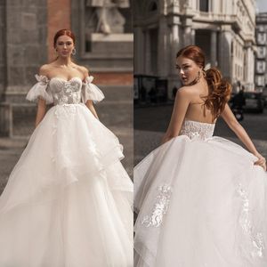 Elegant Wedding Dresses Sexy Strapless Short Sleeve Backless Lace Appliques Bridal Gowns Custom Made Sweep Train A Line Dress Robe De Mariee
