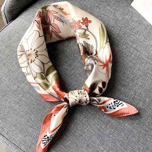 Real Silk Women Neck Scarf Bandana Foulard Small Square Hair Scarves Floral Designer Print Lady Shawl and Wraps Kerchief