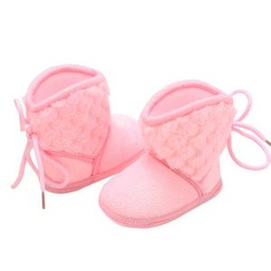 Ins Newborn Baby Boots Winter Warm Solid Color Plus Velvet Tie Flowers Baby Girl Boots 0-18m G1023