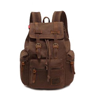 Backpack Men Vintage Canvas Leather Strap Large Capacity Anti Theft Rucksack Male Big Drawstring Cover Travel Back Bags Bookbag