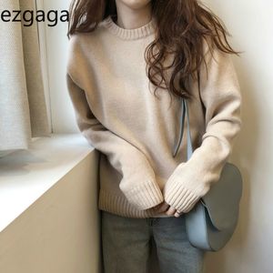 Ezgaga Tender Stickad Sweater Pullover Kvinna Mode Koreanska Solid Oversize Outwear Toppar Streetwear All-Match Women Jumper 210430