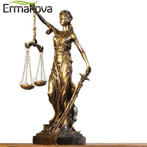 Ermakova European Antique Bronze Greek Justice Goddess Staty Fair Angels Resin Skulptur Ornament Skrivbord Hem Dekoration Gift 210811