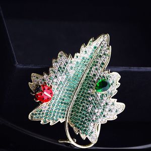 Linmouge moda na moda folhas broche para mulheres cúbicas zircônia elegante joaninha pin temperamento corsage acessórios jóias gb11