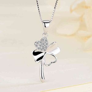 S925 Sterling Silver Clover Necklace Korean Fashion Jewelry Accessories Women's Creative Simple Cross Chain