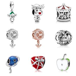 Fit Pandora Charm Bilezik Avrupa Gümüş Charms Boncuk Merry-Go-Yuvarlak Geminin Çapa Ay Yuvarlak Dünya Kadınlar Için Elma Kalp DIY Yılan Zincir Bileklik Kolye Takı