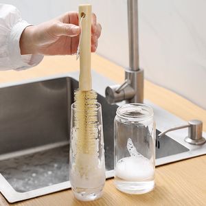 Thermos Cup Cleaning Pędzers Długie uchwyt kubki na butelki mleczne szczotkę ekologiczną drewnianą przenośną wiszącą kuchnię czyste zapasy DH8668