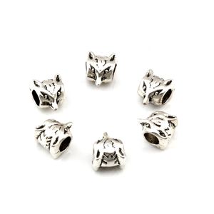 150 sztuk Antique Silver Alloy Dwustronny Fox Head Design Big Hole Spacer Koraliki Do Biżuterii Making Bransoletka Naszyjnik DIY Akcesoria D-85