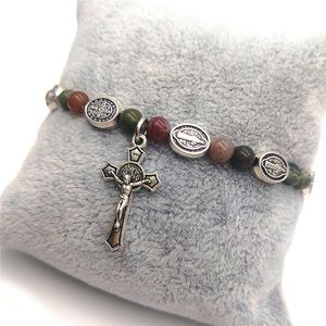 Partihandel anpassad av god kvalitet Natur Agate Jesus Cross Chain Manschettarmbandsmycken