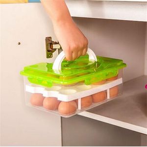 Kitchen egg holder eggs Storage box 24 Holes Portable Plastic Egg organizer Outdoor Picnic Refrigerator storage cartons 210922