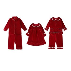 Chegada sibling suave jogo pijama meninos e meninas roupas conjunto Natal vermelho veludo crianças pijamas 211130