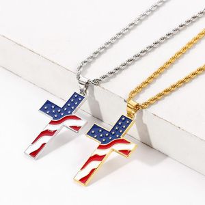 Pendant Necklaces Cross Crucifix Necklace For Men Women Gold Chain Stars And Stripes Flag Jesus Link Wholesale Jewelry