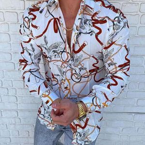Fritidsskjortor för män Höst Långärmad Nedfällbar krage Herrkläder Mode Streetwear Vintage Slim Fit tryckt för Cami