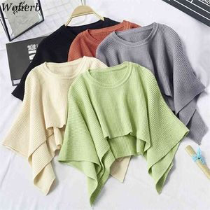 Höststickad tröja kvinnor damer mode poncho cloak löst sjal casual solid cropped cape super mujer 210519