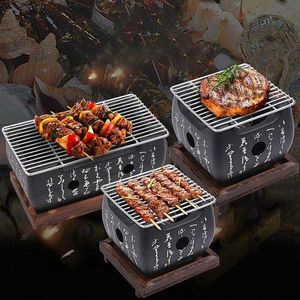 Tragbare japanische BBQ Grill Holzkohle Barbecue Grills Aluminiumlegierung Indoor Outdoor BBQ Grill Pan Barbecue Herd 210724