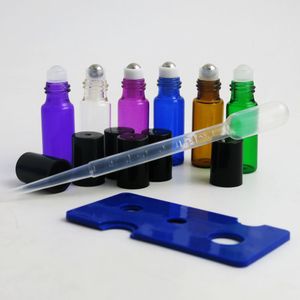 30 x 5 ml Tom mini-glasrulle på flaskor för eteriska oljor Refillerbara parfymflaskavorabehållare med svart lock