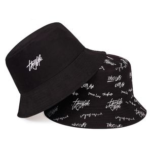 New Hot Selling Bucket Hat Women English Letters Double Side Cotton Reversible Sun Protection Cap Men's Panama Fisherman Hats