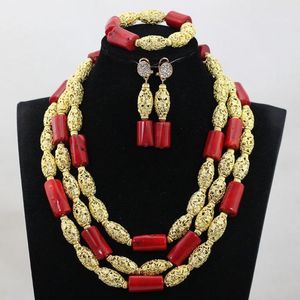 Earrings & Necklace Fashion Women Dubai Jewelry Sets Red Nigerian Wedding African Coral ANJ375