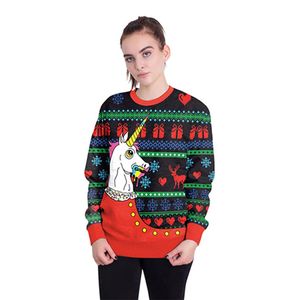 Kobiety Bluzy Spadek Odzież Winter Sexy Club Sweter Luźne Christmas Character Santa Claus Druk O-Neck Długi Rękaw Festiwal Sportswear Stylowy A0060