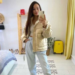 Bright Leather Cotton Jacket Down Jacket Winter Loose Drawstring Stand Collar Thickened Short Bread Jacket 211102