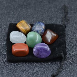 7pcs/set Polished Energy 7 Chakra Stone Arts Natural Stone Tumbled Quartz Yoga Energy Bead For Healing Decoration velet bag packing tiger eye amethyst agate