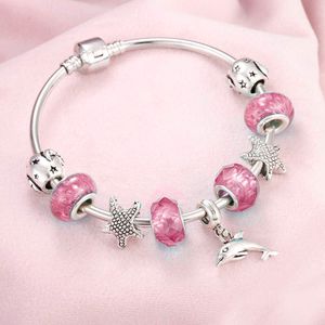 Mode 5 Stil Kvinnor Charm Armband Delfiner Sjöstjärna Hängsmycke Lyx Crystal Beads Armband Bangles For Girl Diy Smycken Gåvor Q0719