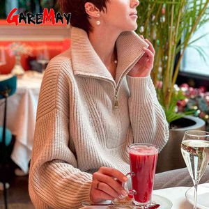 Turtleneck Women's Zipper Sweater Polo Oversized Pink Soft Knitted Sweaters Pullover Female Loose Thermal Sweaters for Women Y1110