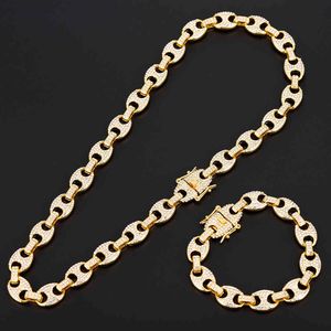 HIP HOP Iced Out CZ Cuban Link Chain Men Pig Nose Alloy Rhinestone Necklace Charm Link Chain Bling Necklaces for Men Jewelry X0509