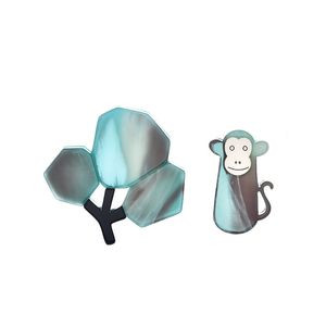 Korean Cartoon Cute Art Little Monkey Brooch Branch Tree Leaves Animal Brooches For Women Girls Hijab Pins Jewelry