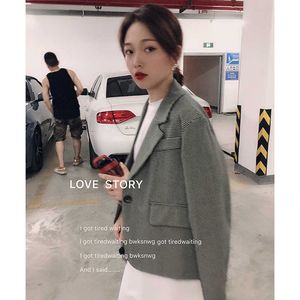 HXJP 스프링 슈트 블레이저 여성의 한국어 버전의 느슨한 레트로 그리드 착용 210607