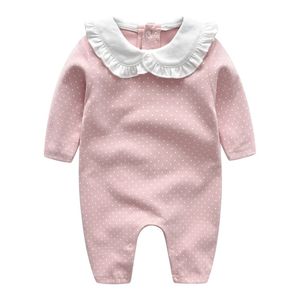 Dot Print Toddler Girls Romper Long Sleeve Jumpsuits born Baby Clothes Infant Clothing with Headband 2Pcs Outfits 211011