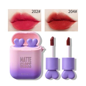 Powietrze Matte Lip Gloss Długie Wodoodporne Nawilżanie Aksamitne Szminka Płynna Szminka Non-Stick Cup Lips Makeup Zestaw Fioletowy Opakowanie 2 Sztuk / zestaw