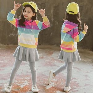 Teenager Children Girls Clothing Sets Autumn Girl Clothes Cotton T Shirt Blouse +Casual Skirt Pants Big Size 8 10 12 Year 20211222 H1
