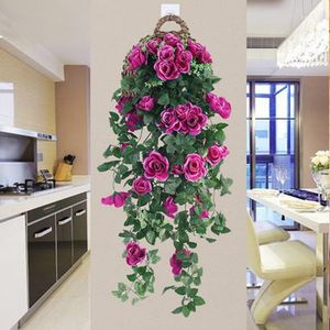 Wall Hanging Flowers Violet Fake Flower Wedding Artificial Leaf Garland Vine Plants Home Decor1