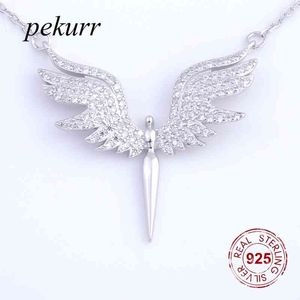 Pekurr 925 Sterling CZ Winkel Flügel Phoenix Adler Vogel Halsketten Anhänger Für Frauen Silber Kette Schmuck Geschenke