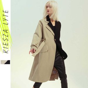Fashion Sashes Long Trench Coats Women Office Lady Patchwork Coat Chic Asymmetry Windbreaker Jackets Casual Outwear 210608