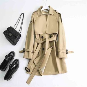 Kvinnor Office Elegant Windbreaker Vår Höst Slank Dubbel Breasted Slå ner Krage Trench Coat Fall Fashion Woman Jacket 210525