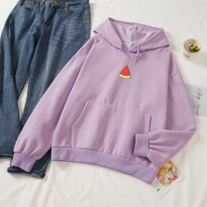 Harajuku kawaii hoodies kvinnor tumblr kpop stil vattenmelon rosa sweatshirts dam frukt söt bomull hoody streetwear kläder y0820