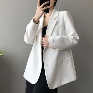 Mulheres elegante daliy negócio branco blazer entalhado manga longa solta escritório jaqueta moda primavera outono 16w925 210510