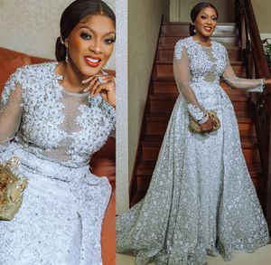 2022 Plus Size Arabic Aso Ebi Luxurious Lace Beaded Wedding Dress Long Sleeves Vintage Sexy Bridal Gowns Dresses ZJ305