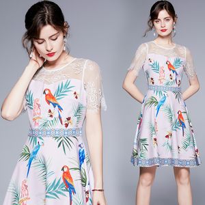 Womens Boutique Lace Printed Dress Short Sleeve Summer Dresses High-end Fashion Lady Dress Trendy Girl Dresses Party Dresses