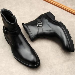 Stivali da uomo di lusso da uomini scarpe vera in pelle vera in pelle nera fibbia con cerniera vestito formale scarpe da matrimonio stivali di base uomini uomini