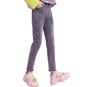 スリムな鉛筆のズボンのための女の子ジーンズの固体ストレッチ子供女の子春のカジュアルな服6 8 10 12 14年210527