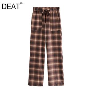 [DEAT] Spring Autumn Fashion High Waist Lattice Drawstring Loose Casual Women Straight-leg Pants 13C391 210527