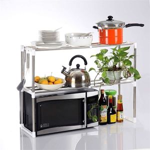 Adjustable Steel Microwave Oven Shelf Detachable Rack Kitchen Tableware Shelves Home Bathroom Storage Holder 211102