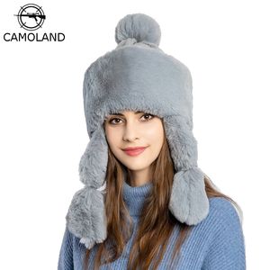 Bomber Hats Winter Women's Hat Warm Knitted Hat With Ear Flap Faux Fur Trapper Caps For Female Ushanka Cap