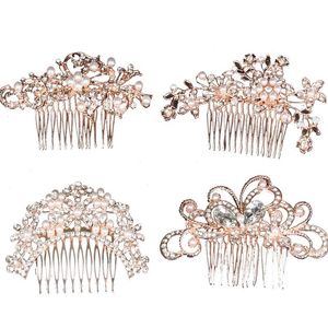 Bridal Hair Accessories Crystal Pearl Combs rose gold Wedding Clips Jewelry Handmade Women Hairs Ornaments Headpieces
